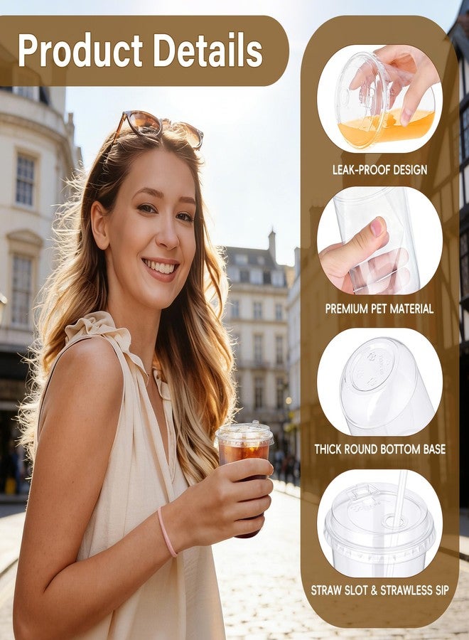 KesaPlan 50 Pack 16oz Clear Plastic Cups with Sip Lids & Straws，Disposable Elevated Dual-hole Lid Round Bottom To Go Cup for Iced Coffee Cold Beverage Juice Smoothie Lemonade Party Catering Supplies - Image 3